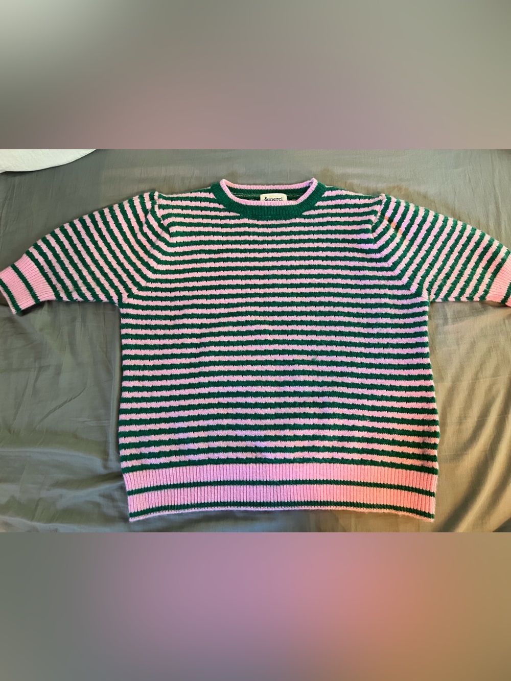 Striped Pink & Green Crewneck Sweater - Women's